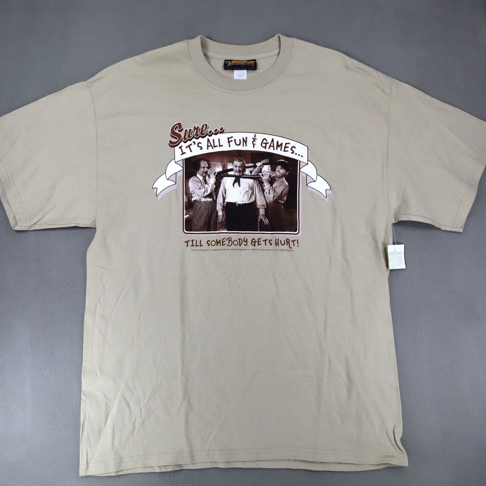 Vintage 2003 The Three Stooges Comedy‎ Promo Shirt Size L Fun Games Get Hurt Y2K